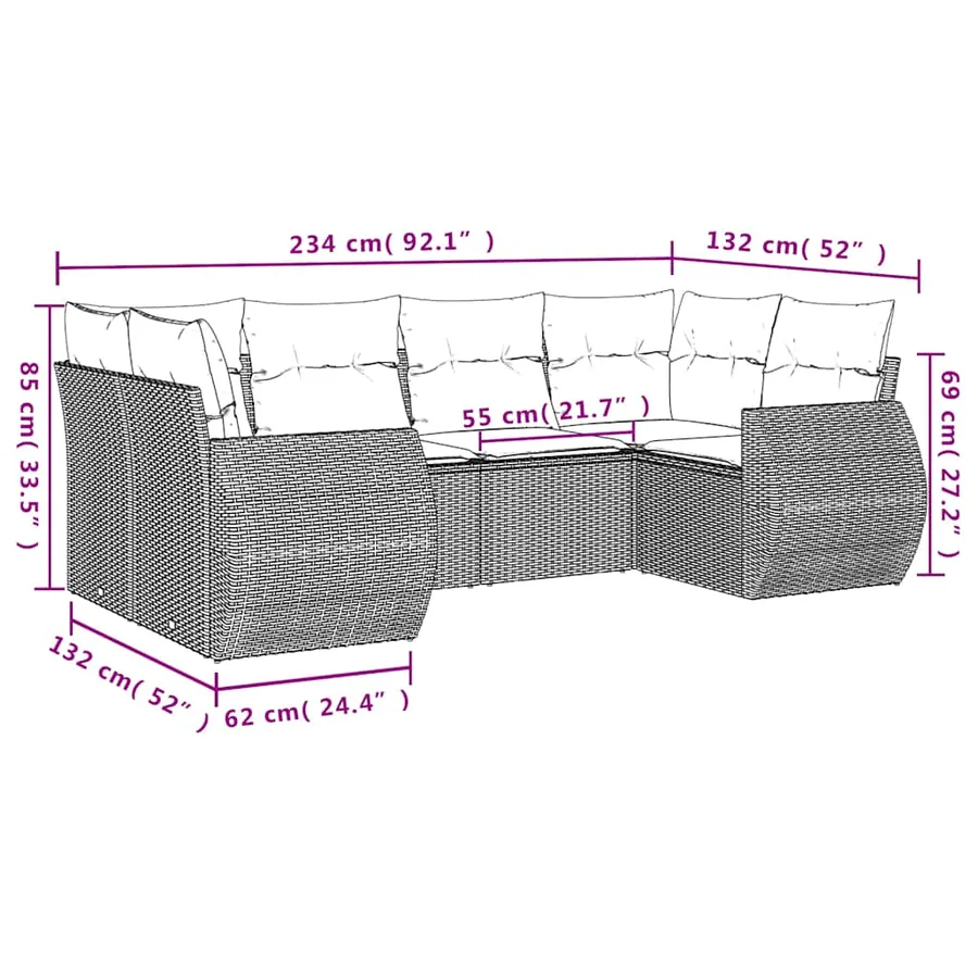 Ensemble de canapé de jardin 6 pcs avec coussins gris résine tressée - 7