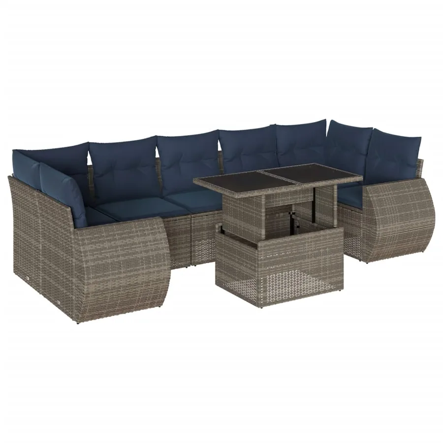 Ensemble de canapé de jardin 8 pcs avec coussins gris résine tressée - 2