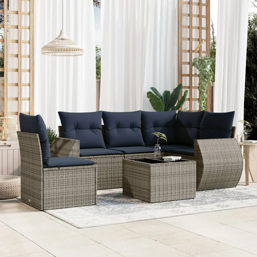 Ensemble de canapé de jardin 6 pcs avec coussins gris résine tressée
