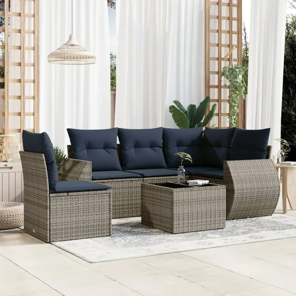 Ensemble de canapé de jardin 6 pcs avec coussins gris résine tressée