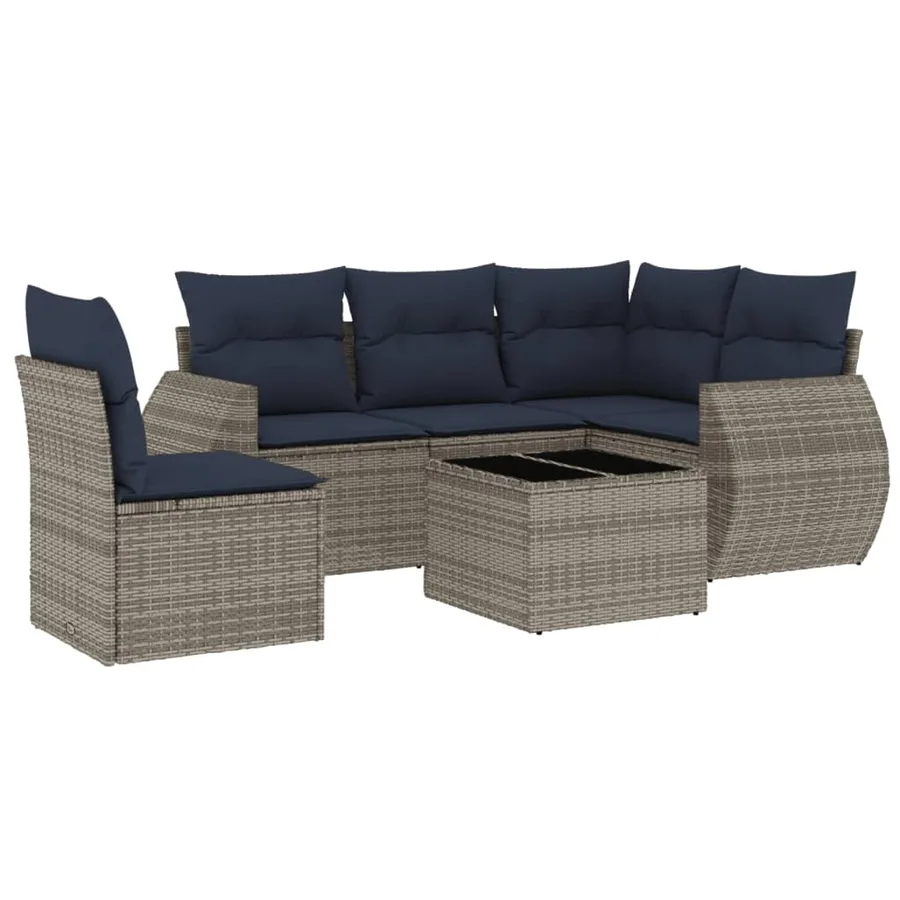 Ensemble de canapé de jardin 6 pcs avec coussins gris résine tressée - 2