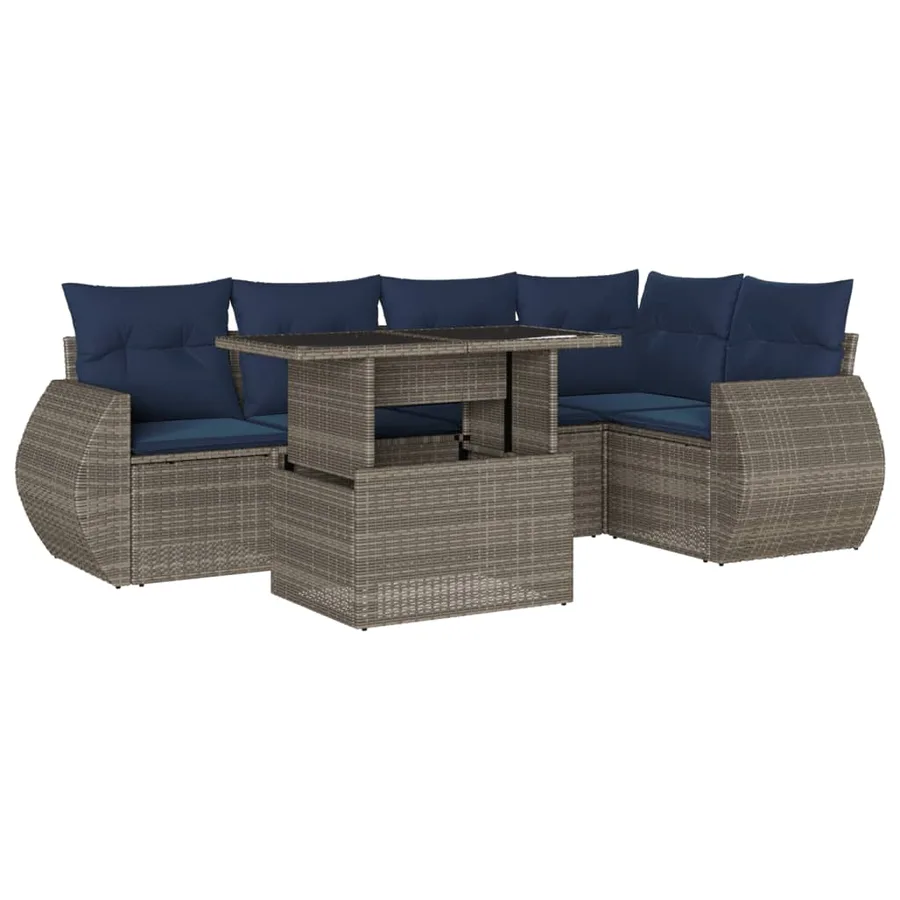 Ensemble de canapé de jardin 6 pcs avec coussins gris résine tressée - 2