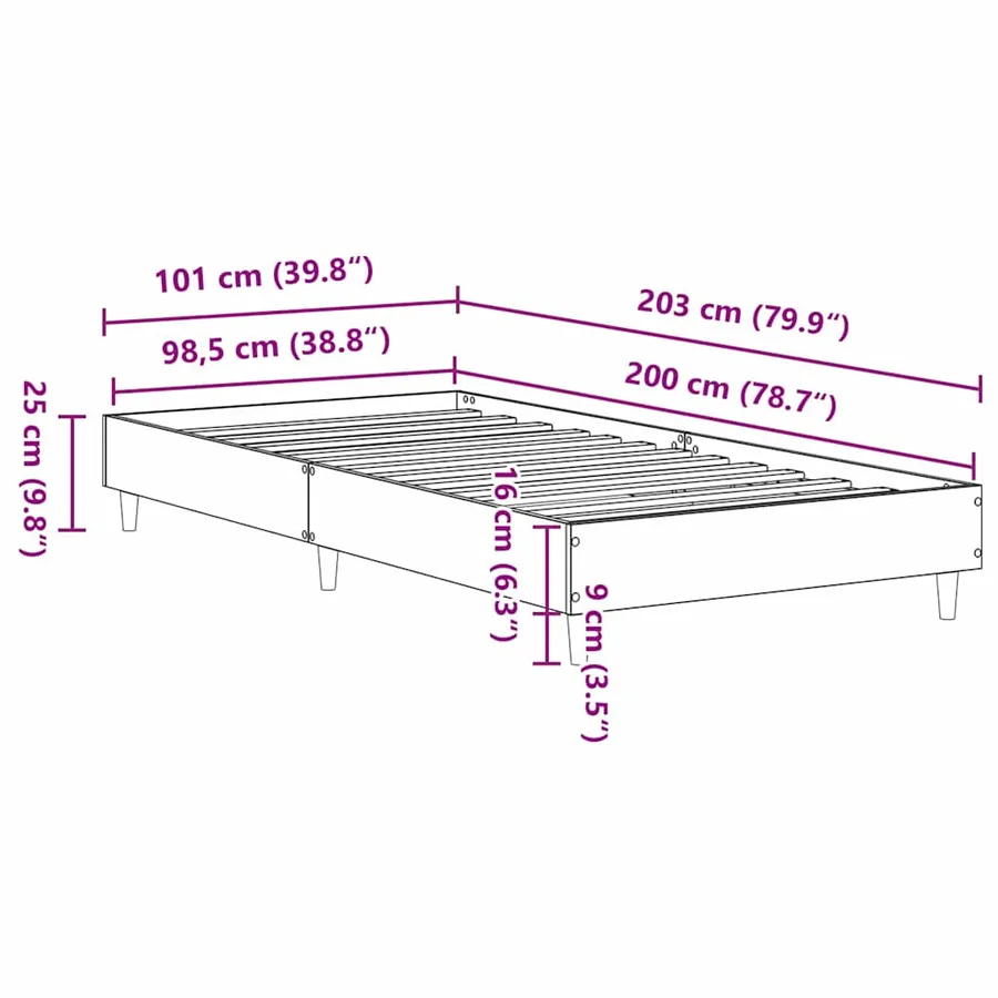 Cadre de lit Chêne noir 203 x 101 x 25 cm Bois d'ingénierie - 9