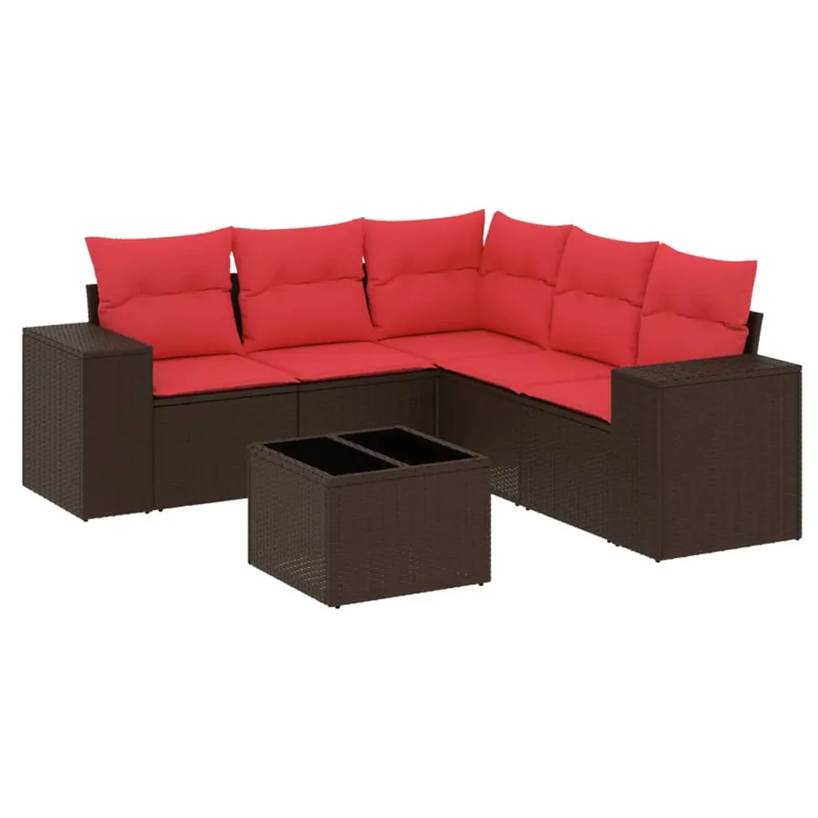 Ensemble de canapé de jardin 6 pcs avec coussins marron résine tressée - 2