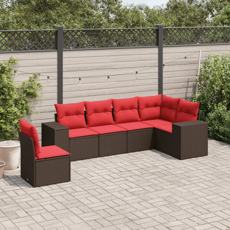 Ensemble de canapé de jardin 6 pcs avec coussins marron résine tressée