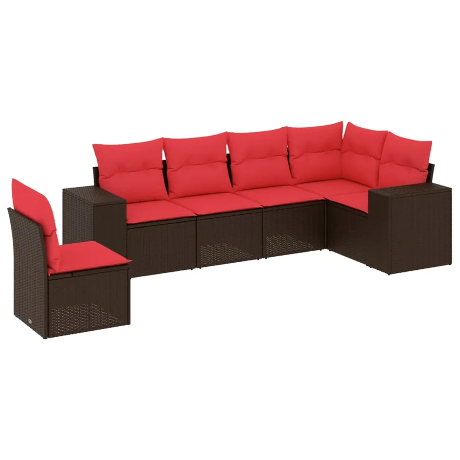 Ensemble de canapé de jardin 6 pcs avec coussins marron résine tressée - 2
