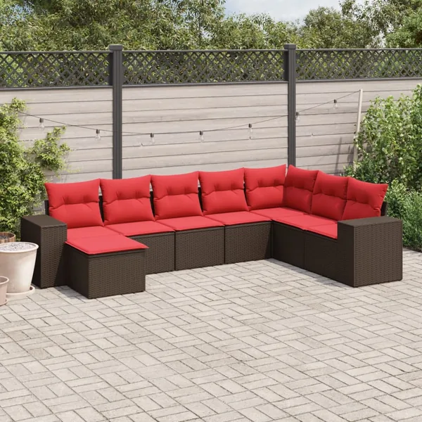 Ensemble de canapé de jardin 8 pcs avec coussins marron résine tressée