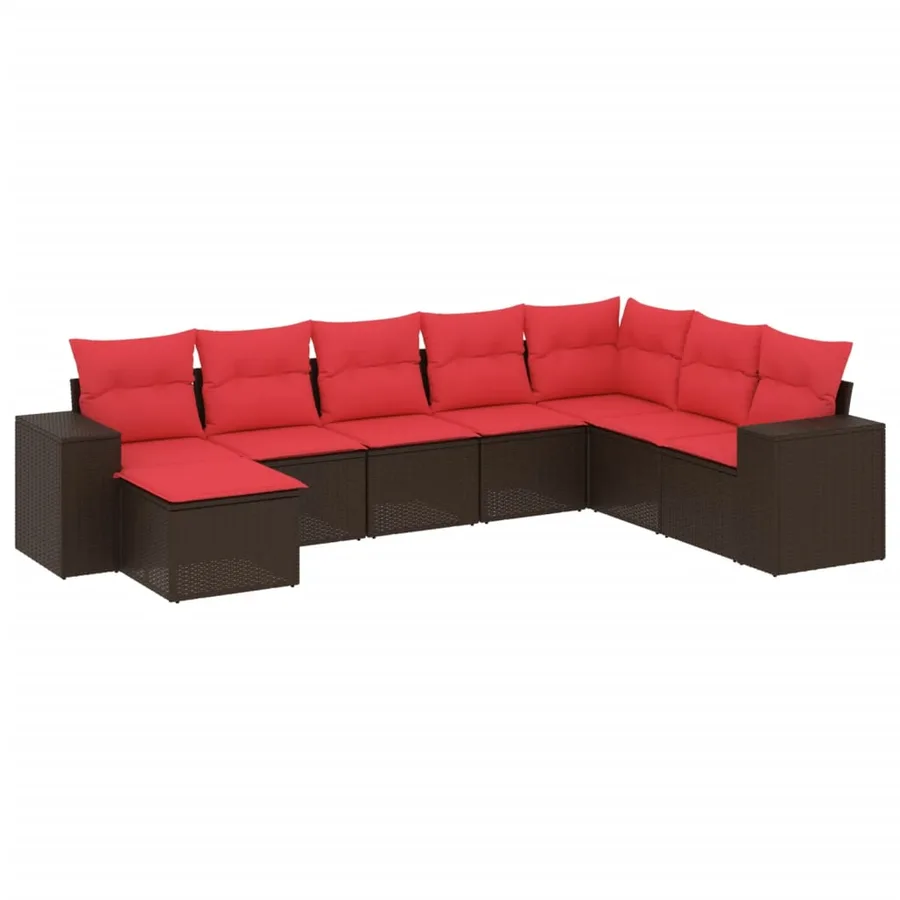 Ensemble de canapé de jardin 8 pcs avec coussins marron résine tressée - 2