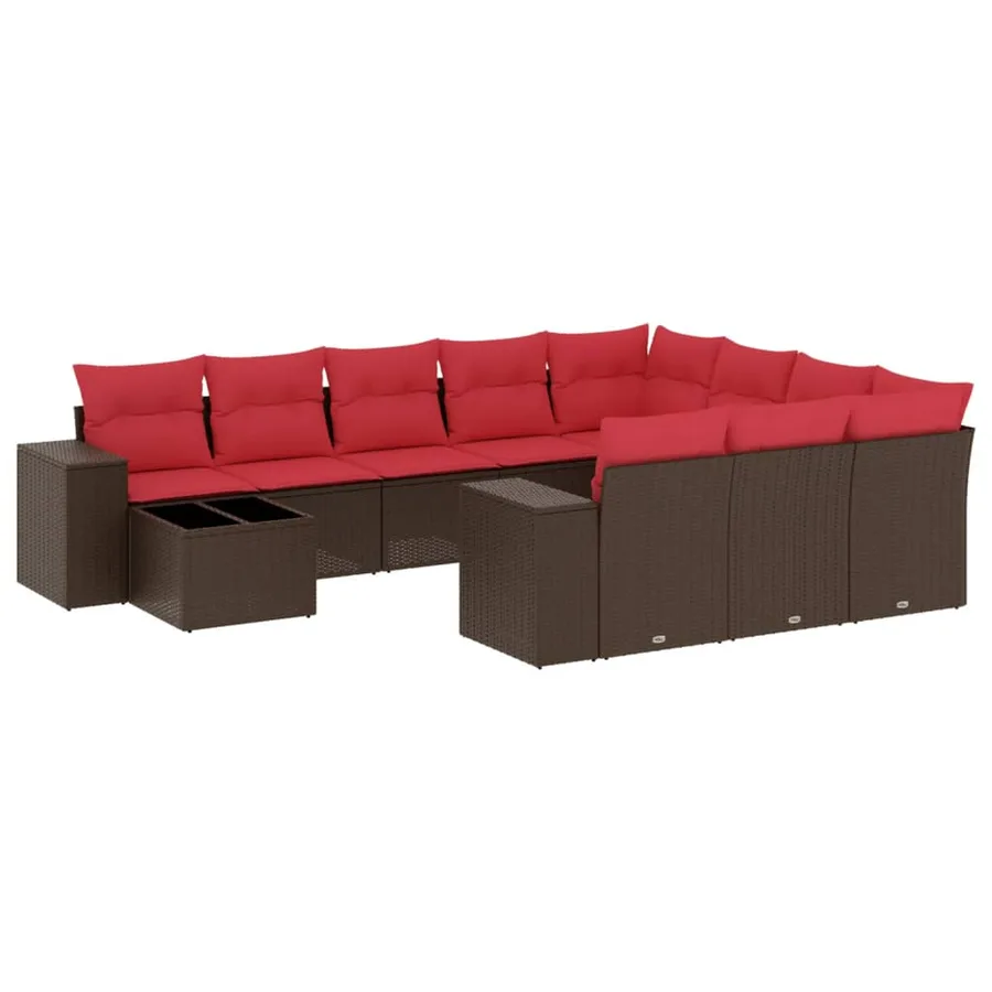 Ensemble de canapé de jardin 11 pcs avec coussins marron résine tressée - 2