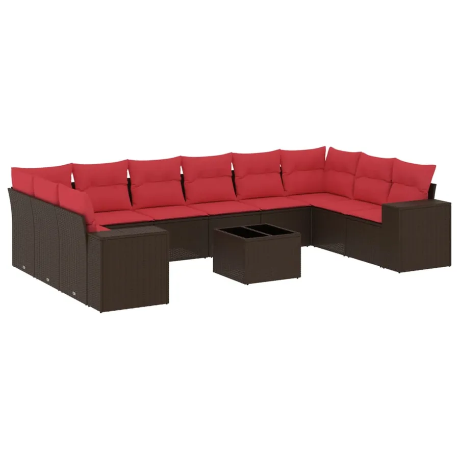 Ensemble de canapé de jardin 11 pcs avec coussins marron résine tressée - 2