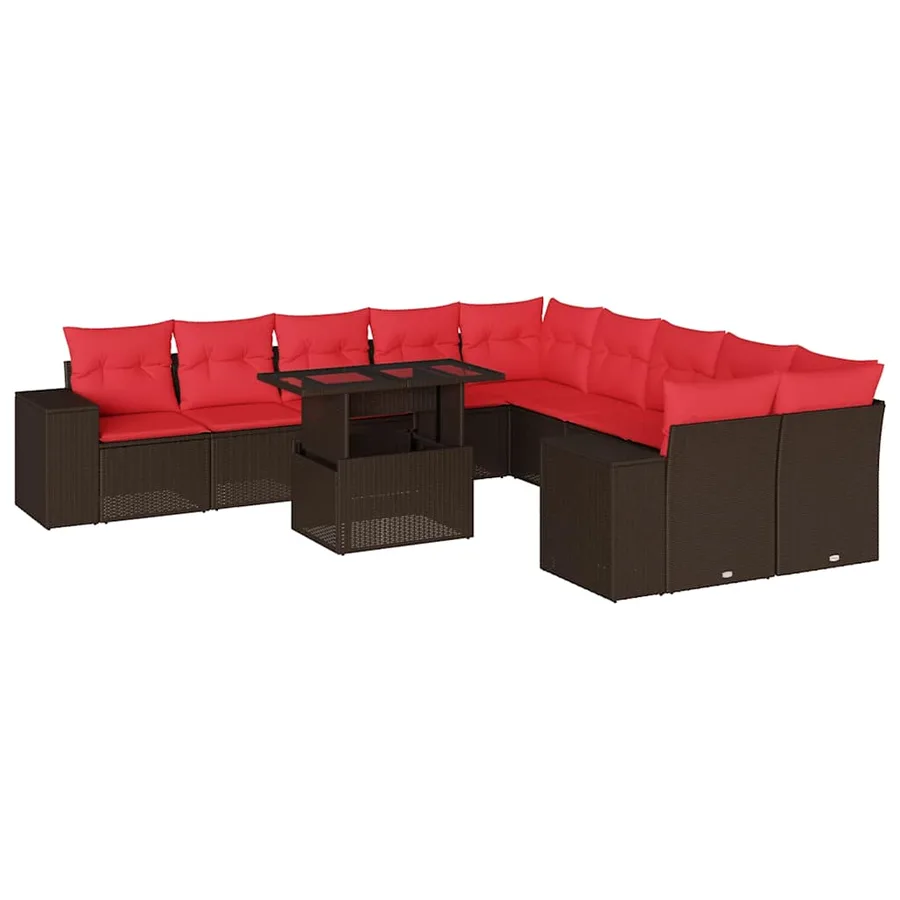Ensemble de canapé de jardin 11 pcs avec coussins marron résine tressée - 2