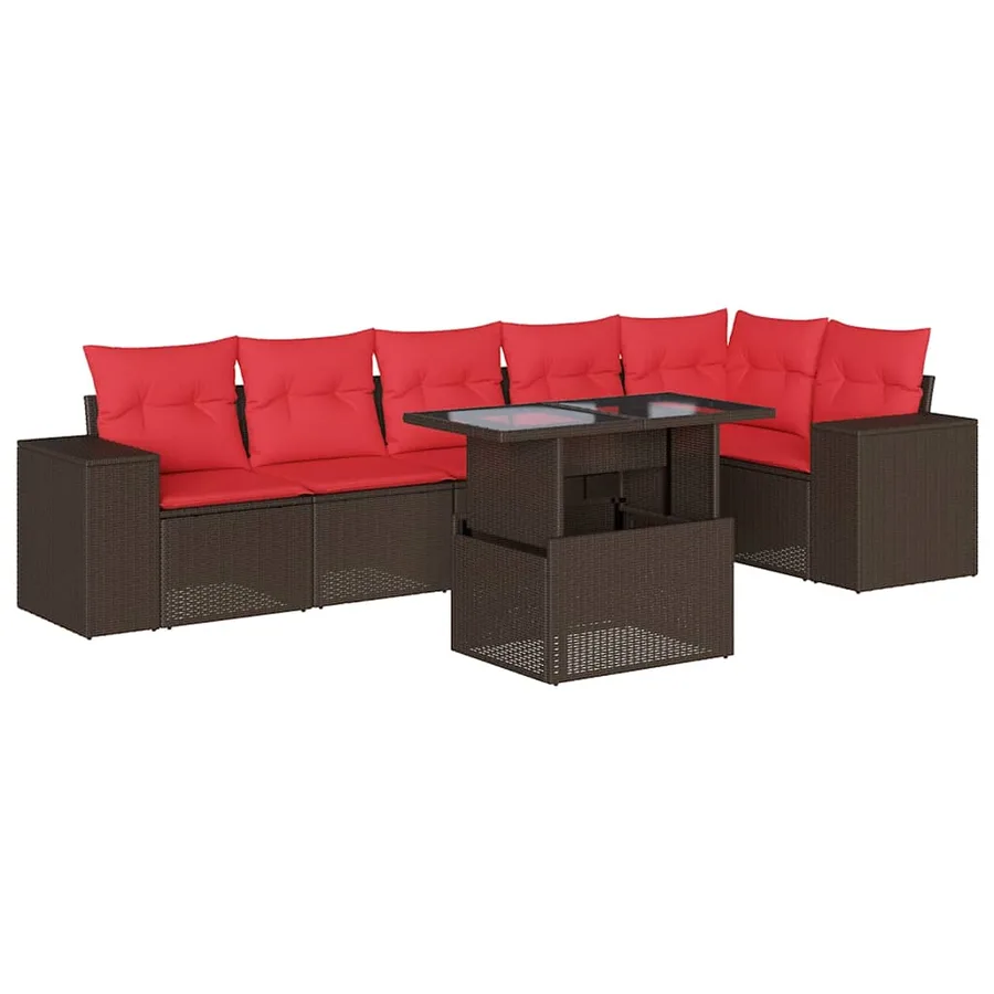 Ensemble de canapé de jardin 7 pcs avec coussins marron résine tressée - 2