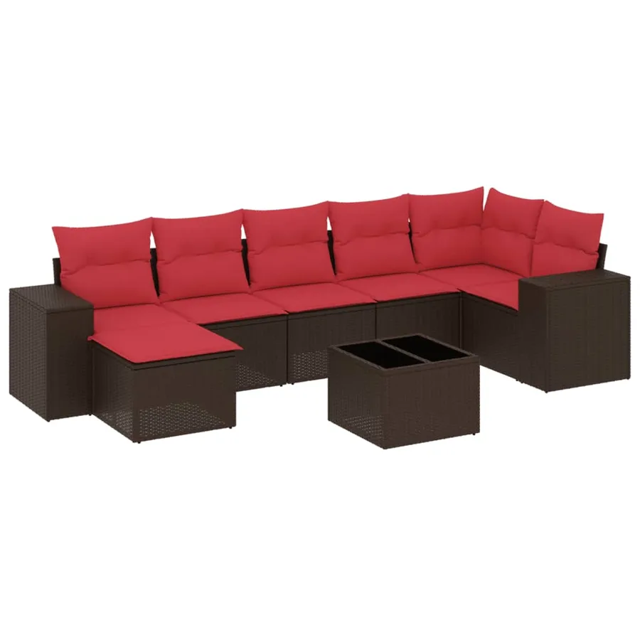 Ensemble de canapé de jardin 8 pcs avec coussins marron résine tressée - 2