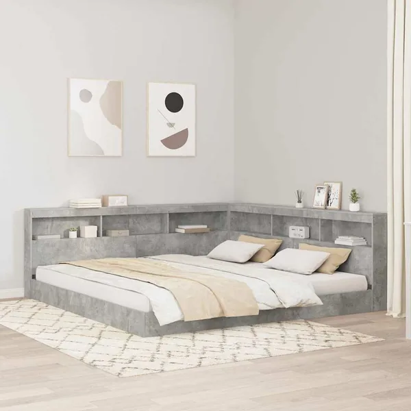 Tête de lit de rangement Gris béton 200 cm Bois d'ingénierie