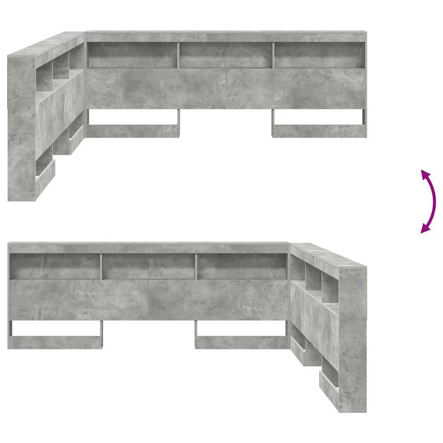 Tête de lit de rangement Gris béton 200 cm Bois d'ingénierie - 8