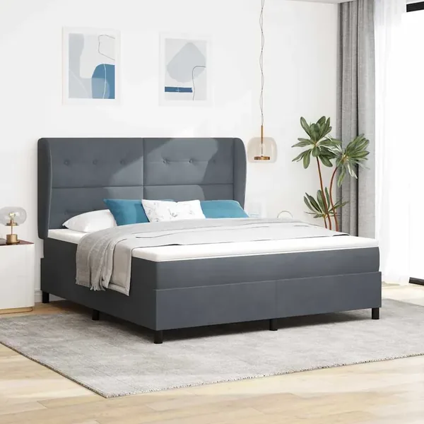 Lit à ressorts avec coussin Gris foncé 200 x 180 cm Velours