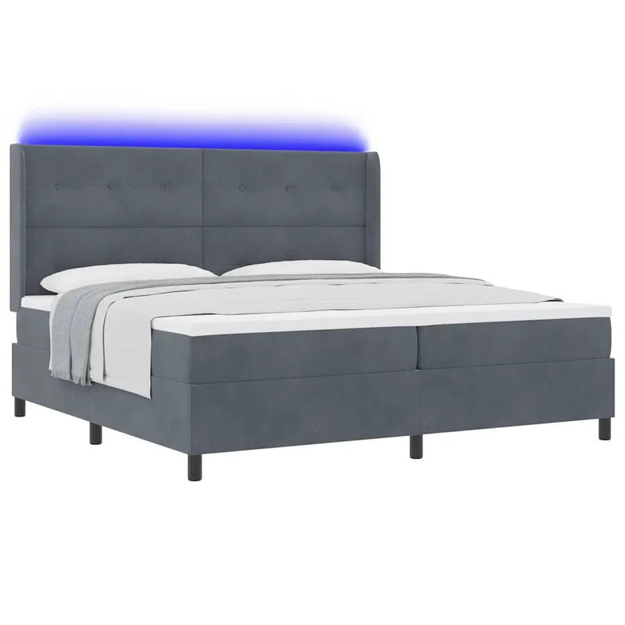 Lit à ressorts avec bandes LED Gris foncé 200 x 200 cm Velours - 3