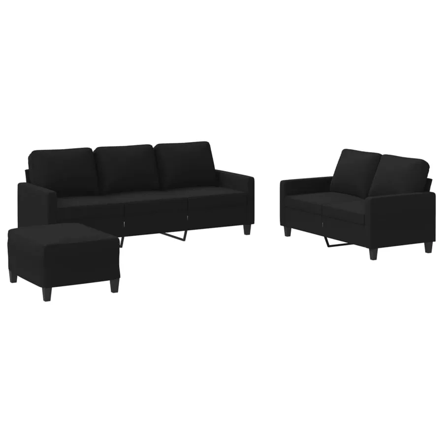 Ensemble de canapés 3 pcs avec coussins Noir Tissu - 2