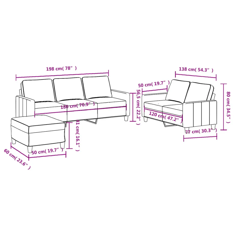 Ensemble de canapés 3 pcs avec coussins Noir Tissu - 7