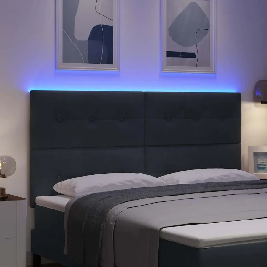 Tête de lit LED avec bandes LED Gris 180 cm Velours - 4