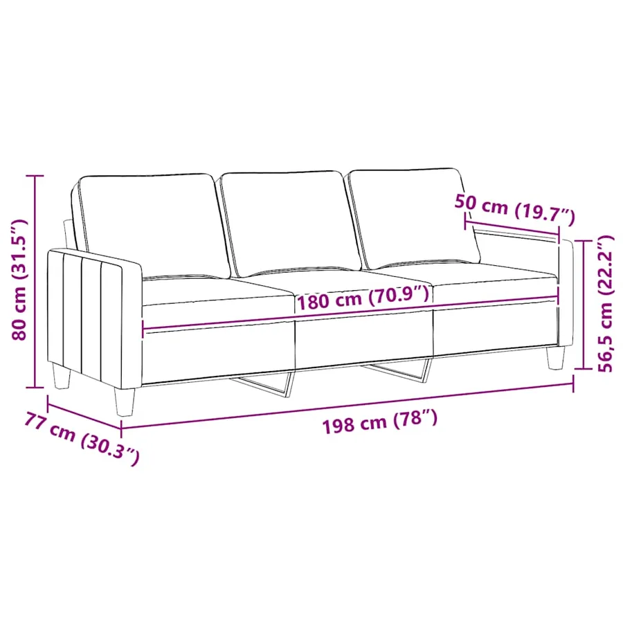 Canapé à 3 places Noir 180 cm Tissu - 9