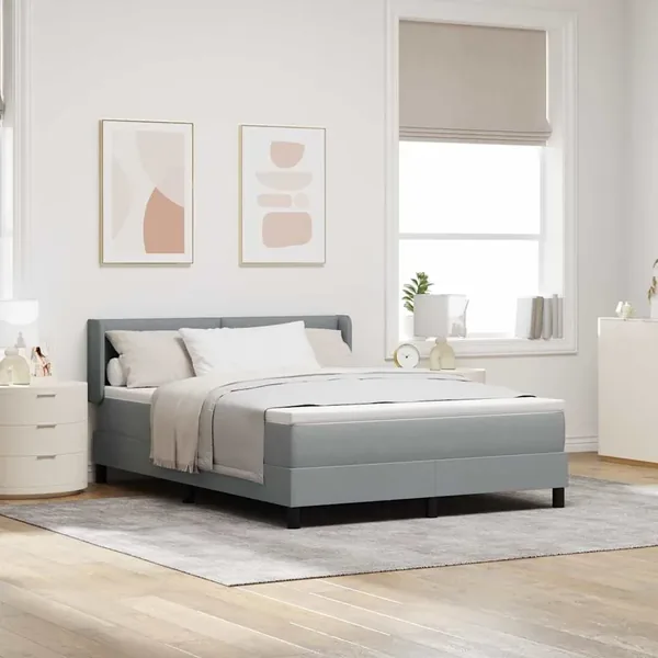 Lit à ressorts avec tête de lit Gris clair 200 x 160 cm tissu