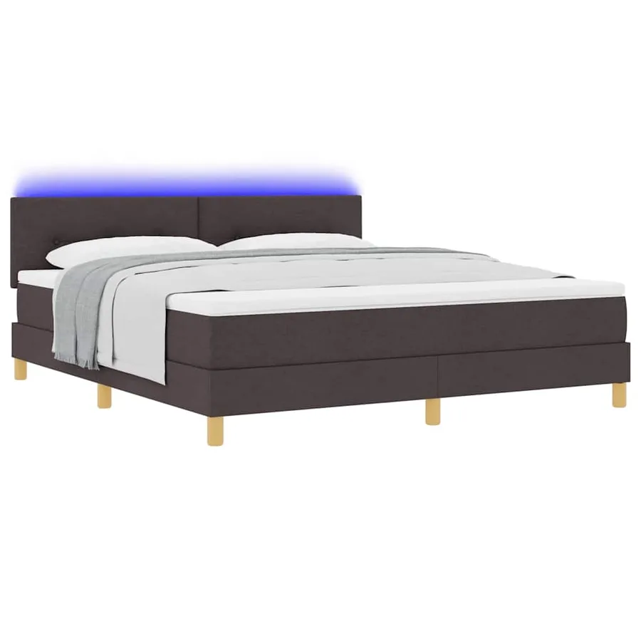 Lit à ressort LED avec coussin Marron foncé 180 x 200 cm tissu - 3