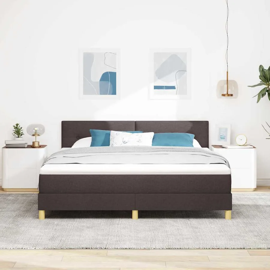 Lit à ressort LED avec coussin Marron foncé 180 x 200 cm tissu - 4