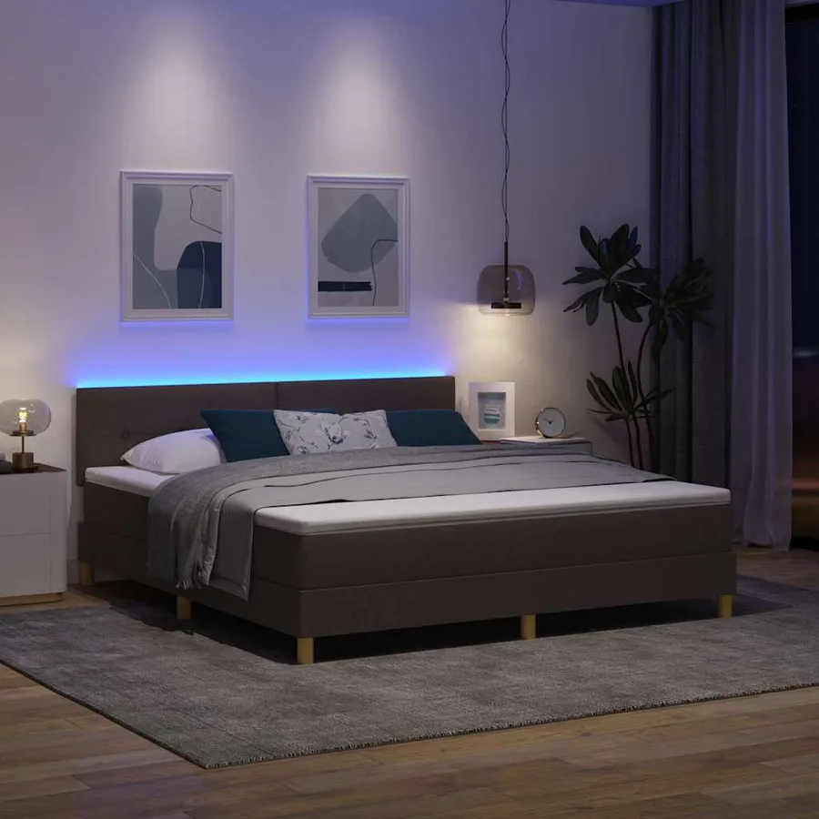 Lit à ressort LED avec coussin Marron foncé 180 x 200 cm tissu - 5