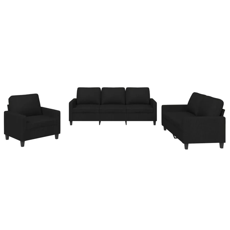Ensemble de canapés 3 pcs avec coussins Noir Tissu - 2