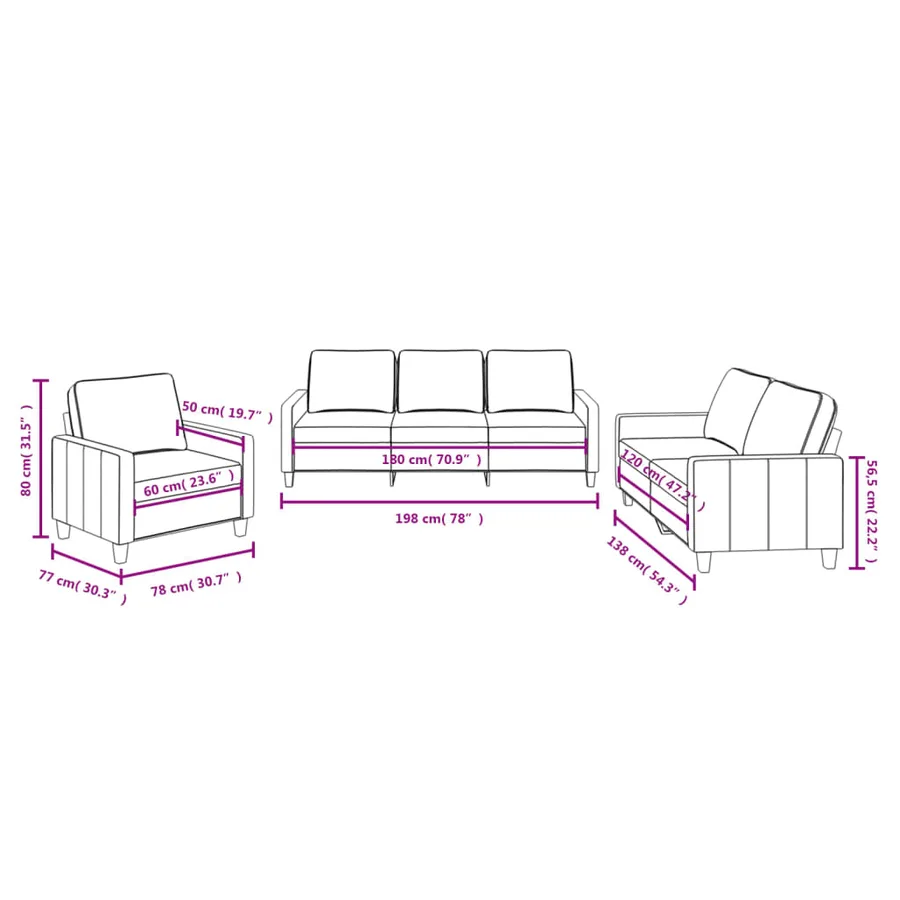 Ensemble de canapés 3 pcs avec coussins Noir Tissu - 8