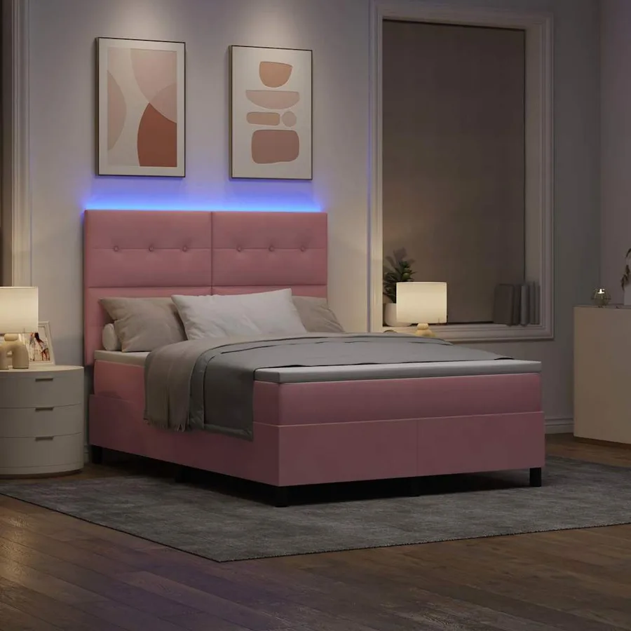 Lit à ressort LED avec tête de lit Rose 140 x 190 cm Velours - 5