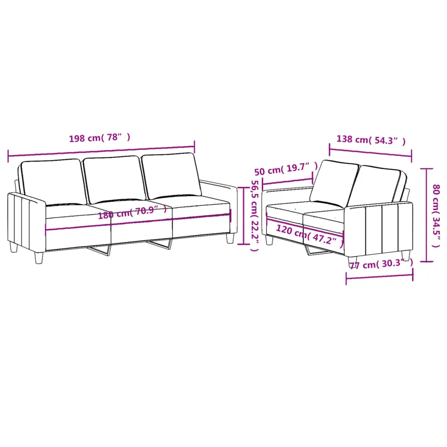 Ensemble de canapés 2 pcs avec coussins Noir Tissu - 6