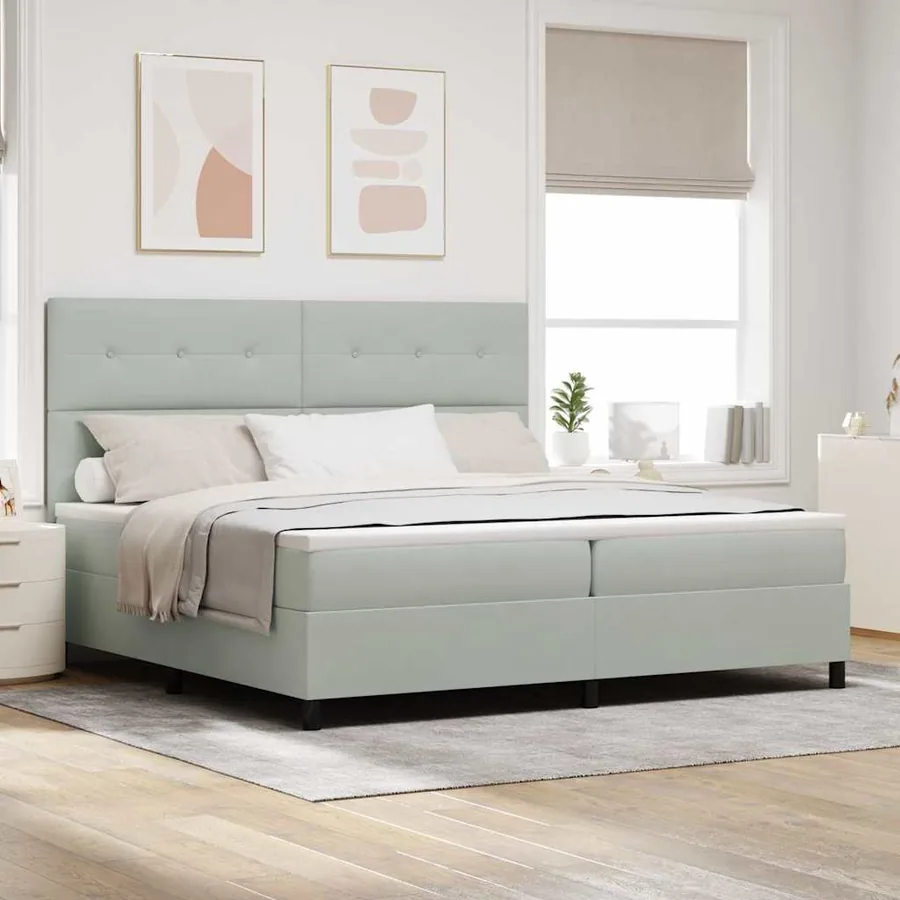 Lit à ressort LED Gris clair 200 x 200 cm Velours