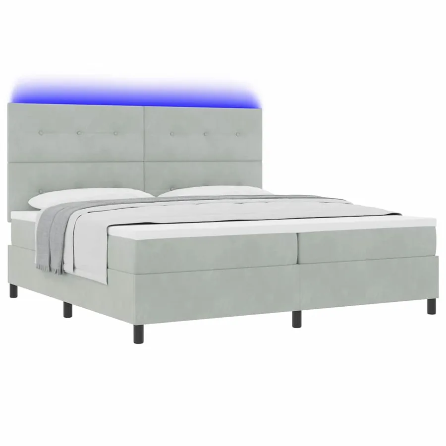 Lit à ressort LED Gris clair 200 x 200 cm Velours - 3