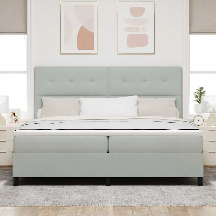 Lit à ressort LED Gris clair 200 x 200 cm Velours - 4