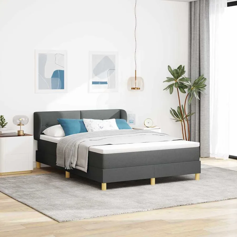 Lit à ressorts avec tête de lit Gris foncé 140 x 190 cm tissu