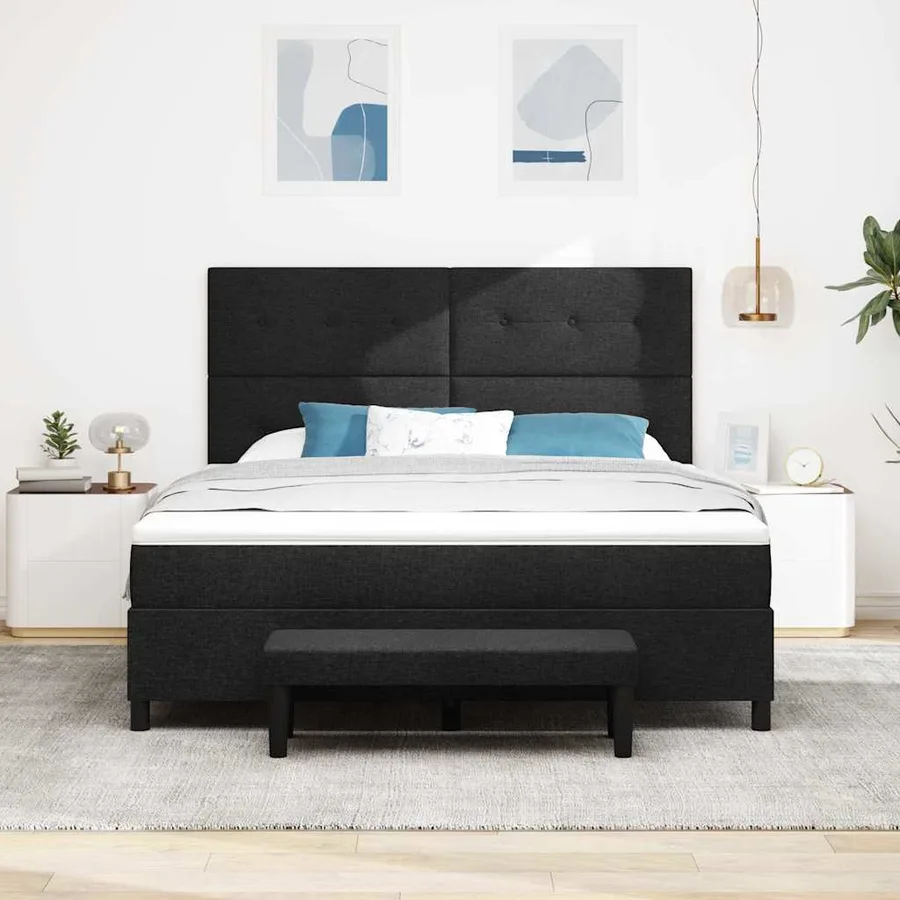 Lit à ressorts avec tête de lit Noir 180 x 200 cm tissu - 3