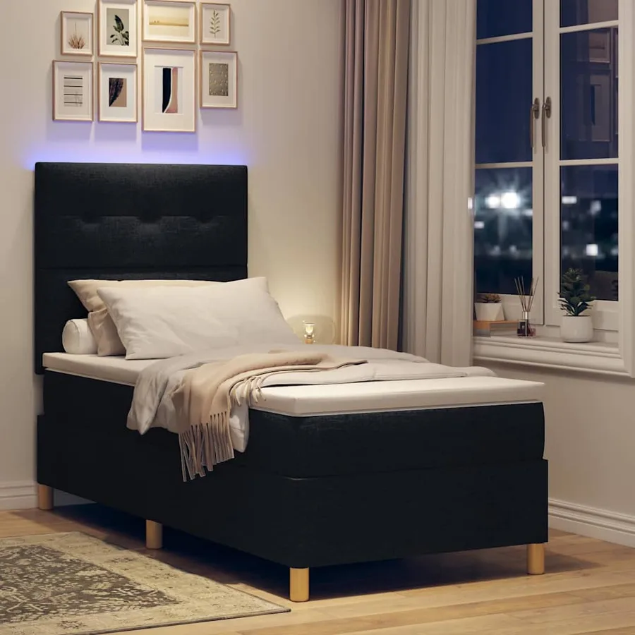 Lit à ressort LED avec tête de lit Noir 90 x 200 cm tissu - 5