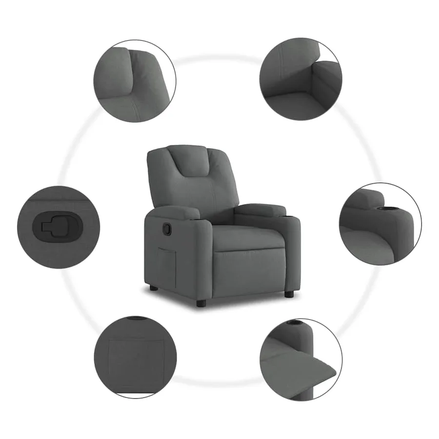 Fauteuil inclinable en tissu gris foncé - 7
