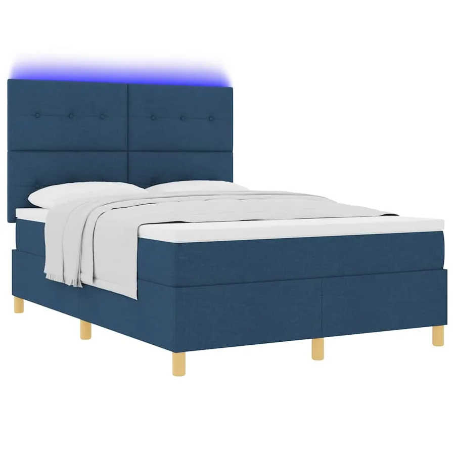 Lit à ressort LED avec tête de lit Bleu 140 x 190 cm tissu - 3
