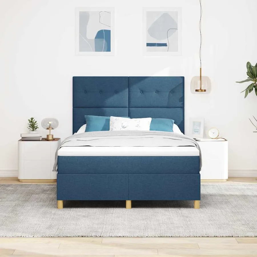 Lit à ressort LED avec tête de lit Bleu 140 x 190 cm tissu - 4