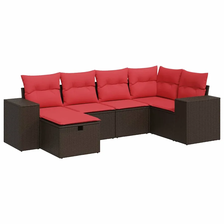 Salon de jardin avec coussins 6 pcs marron résine tressée - 2