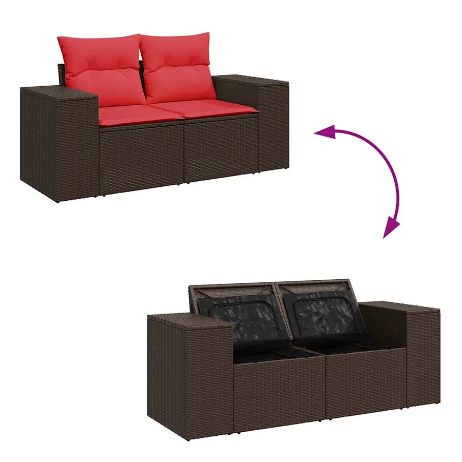 Salon de jardin 8 pcs avec coussins marron résine tressée - 10