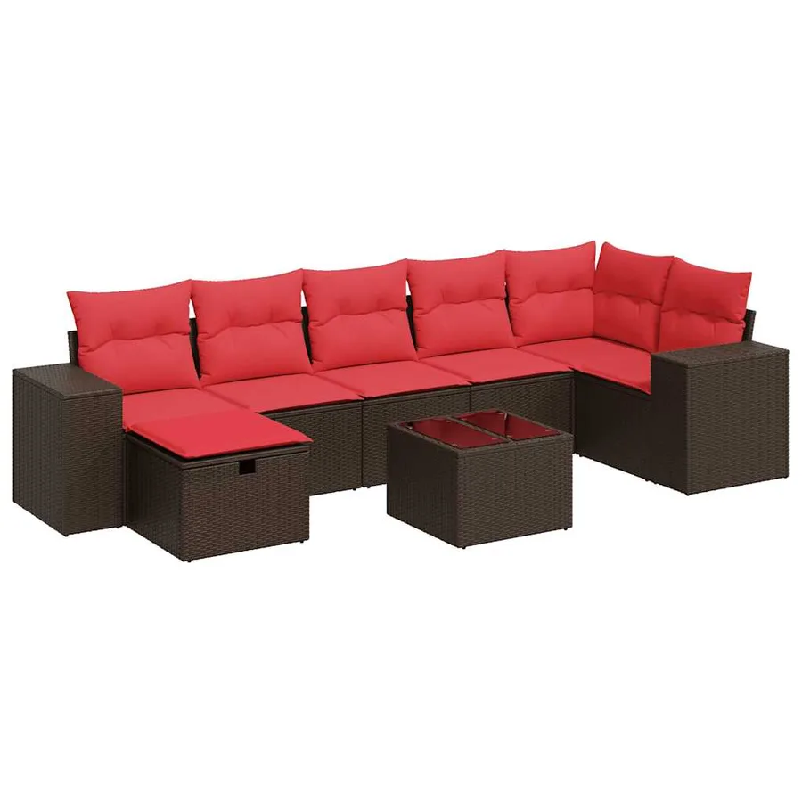 Salon de jardin 8 pcs avec coussins marron résine tressée - 2