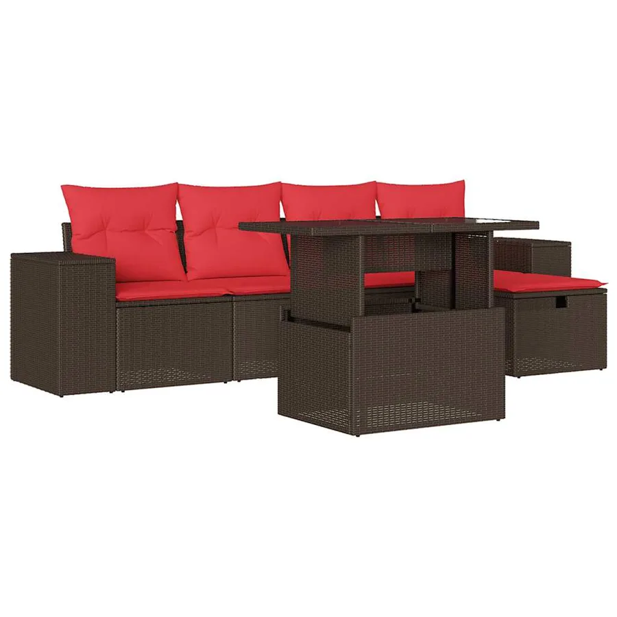 Ensemble de canapé de jardin 6 pcs avec coussins marron résine tressée - 2