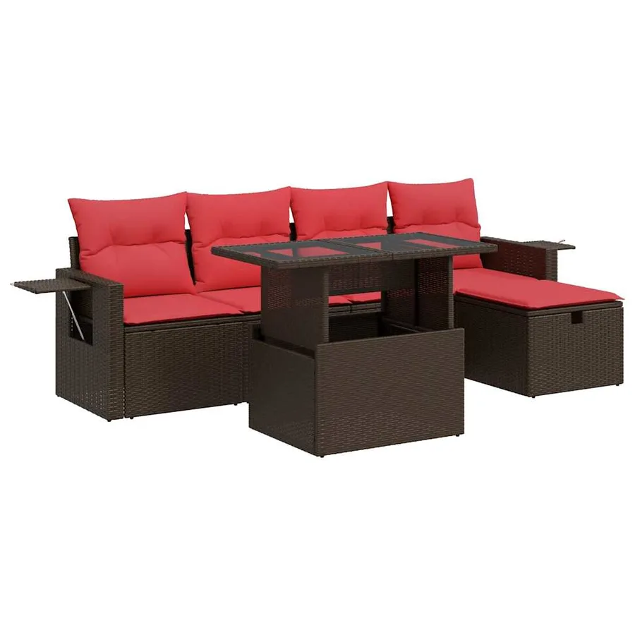 Salon de jardin 6 pcs avec coussins marron résine tressée - 2