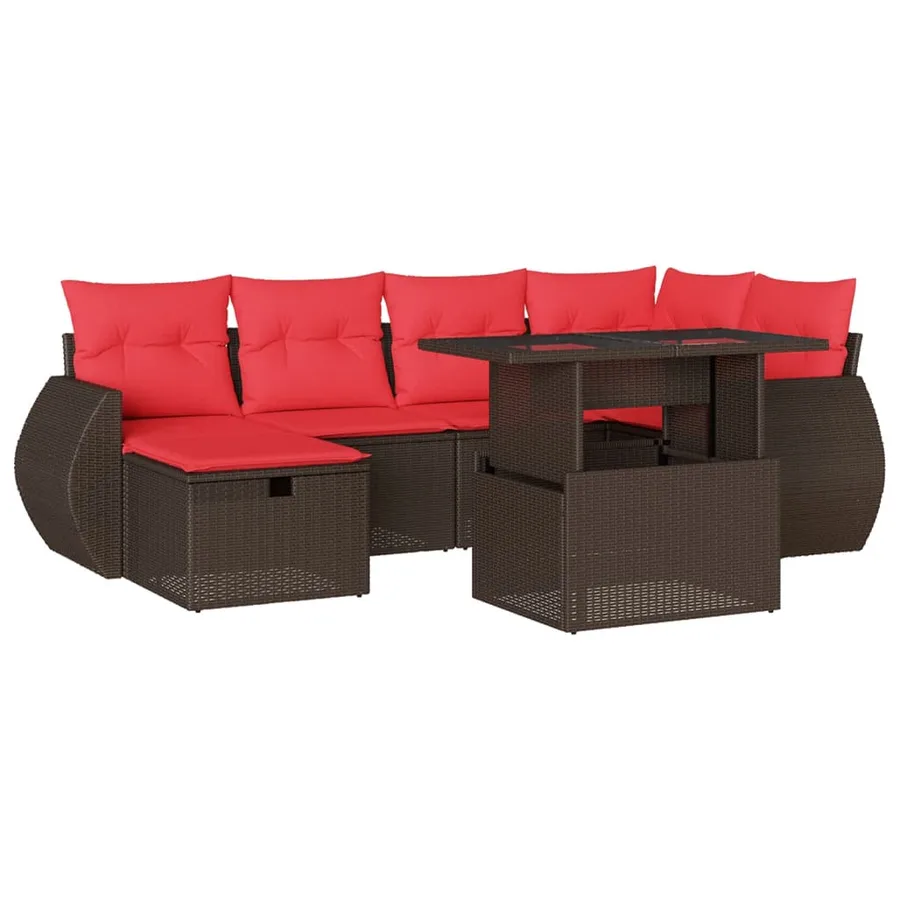 Ensemble de canapé de jardin 7 pcs avec coussins marron résine tressée - 2