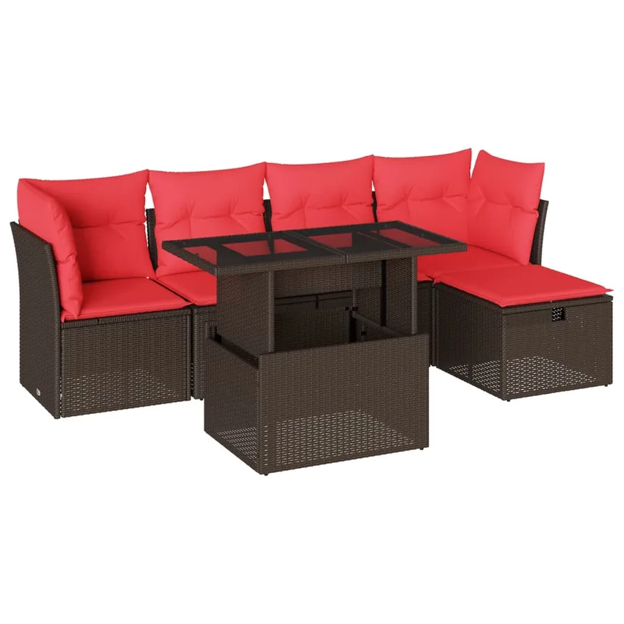 Ensemble de canapé de jardin 6 pcs avec coussins marron résine tressée - 2