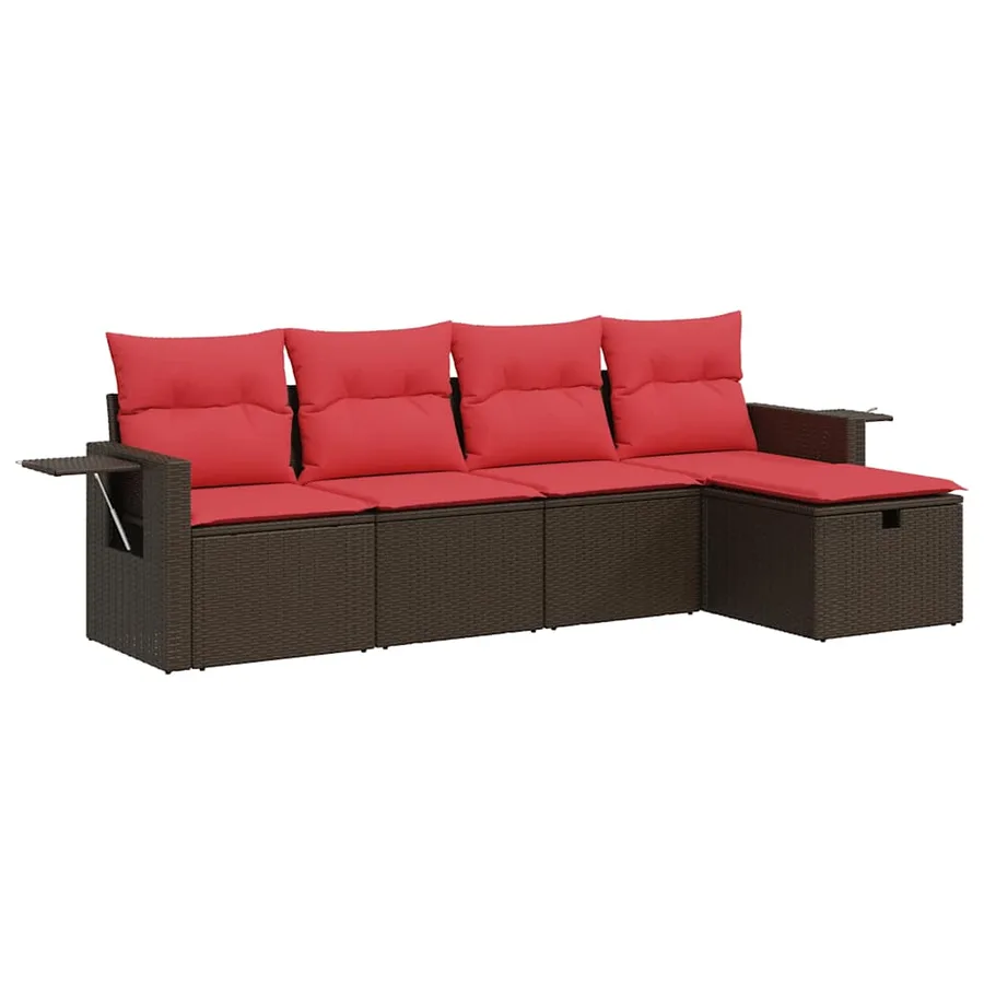 Salon de jardin avec coussins 5 pcs marron résine tressée - 2